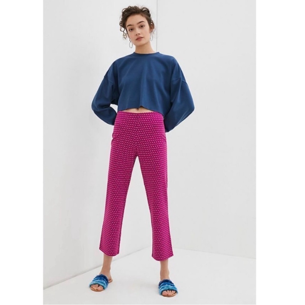 Anthropologie Mikayla Cropped Flare Pants Pink Dotted Stretch‎ Knit Women’s XS